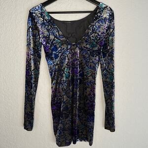 Urban Outfitters Burnout Velvet Purple Mini Dress Blue Gray Goth Stretchy